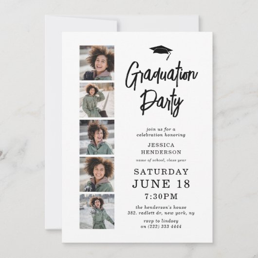 Modern 5 Foto Collage Graduation Party Kaart (Voorkant)