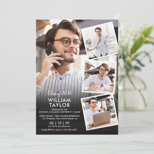 Modern 5 Foto Collage Graduation Party Kaart (Staand voorkant)