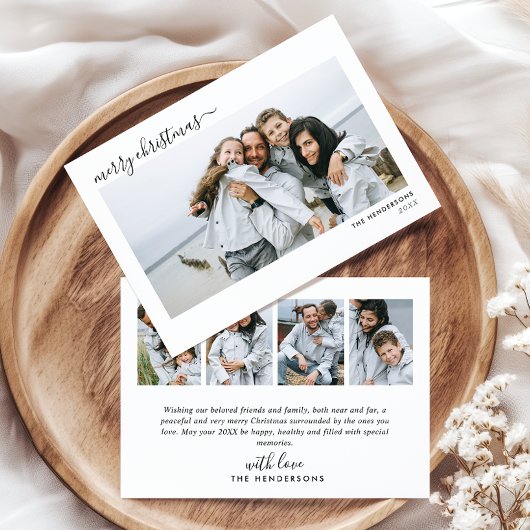Modern 5-foto met handschrift script, vrolijk kers feestdagenkaart