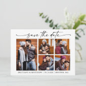 Modern 5 foto minimalistisch inktscript save the date (Staand voorkant)