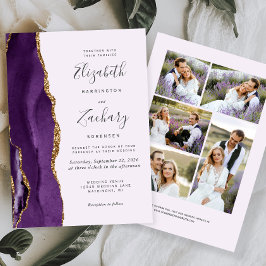 Modern 5-foto Paars Gold Agate Lavender Wedding Kaart