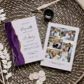 Modern 5-foto Paars Gold Agate Lavender Wedding Kaart