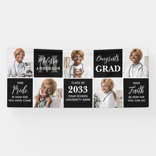 Modern 5 Fotocollage Custom Afstuderen Afstuderen Spandoek (Horizontaal)