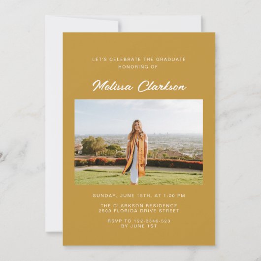 Modern 5 Fotocollage Zwart & Mosterd Afstuderen Kaart (Achterkant)