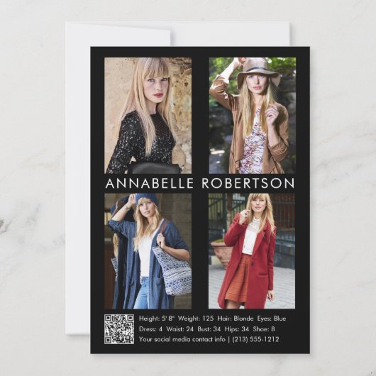 Modern 5 Fotomodel Acteur QR Code Comp Kaart (Achterkant)