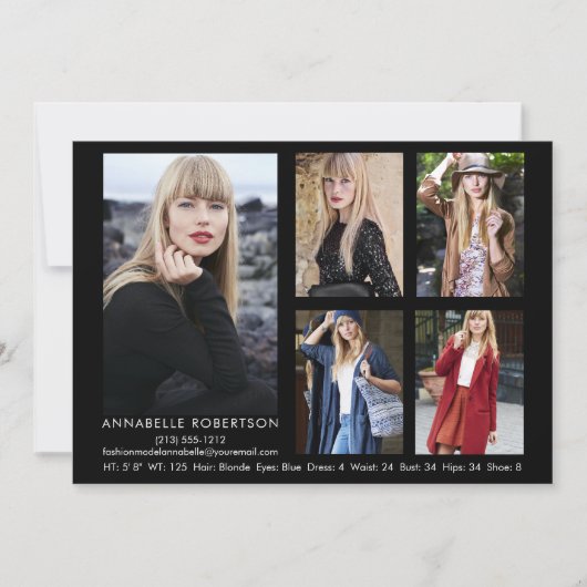 Modern 5 Fotomodel Actor QR Code Terug Comp Kaart (Voorkant)