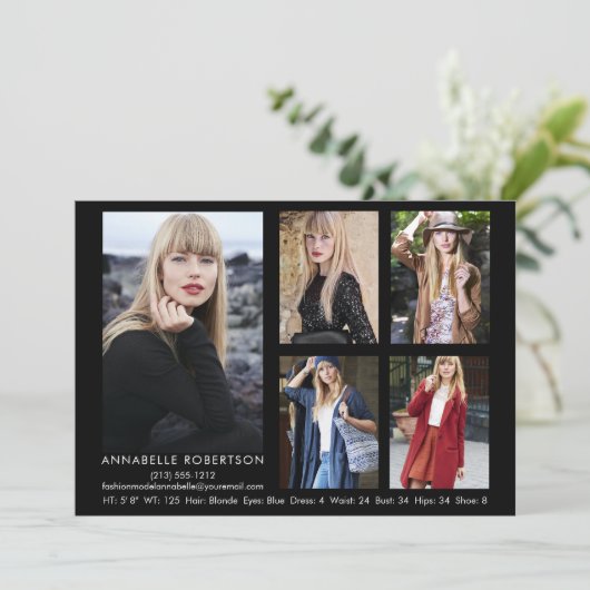 Modern 5 Fotomodel Actor QR Code Terug Comp Kaart (Staand voorkant)