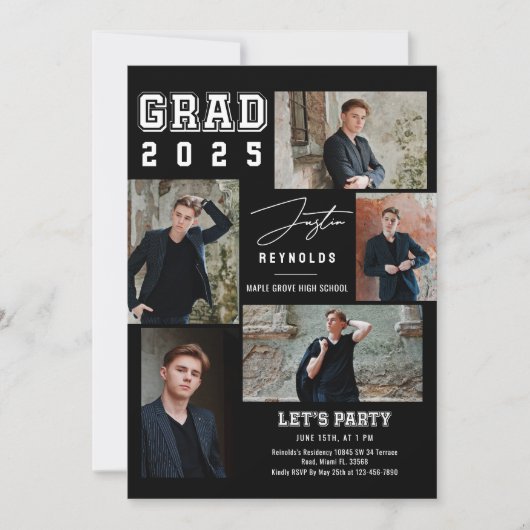 Modern 5 foto's Collage Afstuderen Uitnodiging (Voorkant)