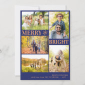 Modern 5 foto's goud sneeuwvlok Kerstmis marine Feestdagenkaart (Voorkant)