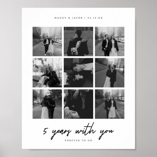 Modern 5-jarig Jubileum 9-foto collage Poster (Voorkant)