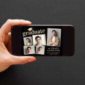 Modern 5 Photo Black Gold Graduation Aankondiging