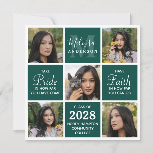 Modern 5 Photo Collage Emerald Green Afstuderen Kaart (Voorkant)