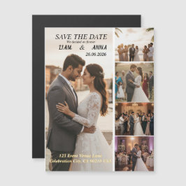 Modern 5 Photo Wedding Save the Date Card Magnetische Uitnodiging