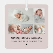 Modern 5 Photos Birth Announcement Metalen Ornament (Achterkant)