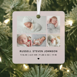 Modern 5 Photos Birth Announcement Metalen Ornament