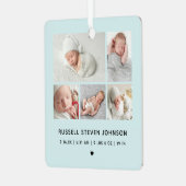 Modern 5 Photos Birth Announcement Metalen Ornament (Voorkant links)