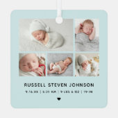 Modern 5 Photos Birth Announcement Metalen Ornament (Achterkant)