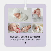 Modern 5 Photos Birth Announcement Metalen Ornament (Achterkant)