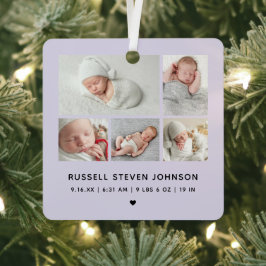 Modern 5 Photos Birth Announcement Metalen Ornament