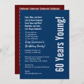 Modern 60 jaar Young Birthday Blue White Red Kaart (Voorkant / Achterkant)