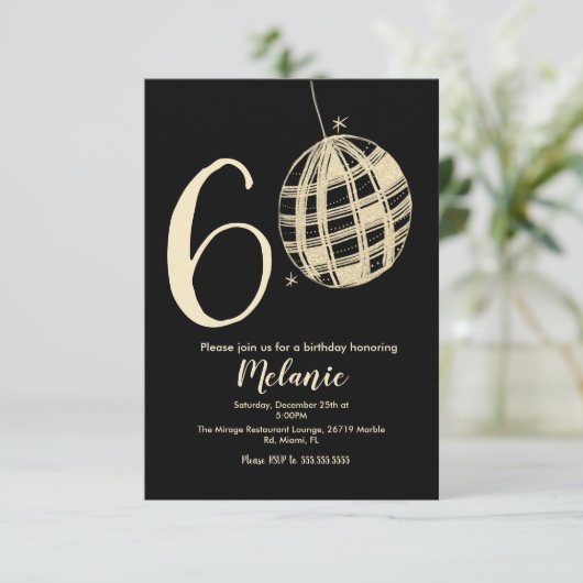 Modern 60e script - zwart discoglitter kaart (Staand voorkant)