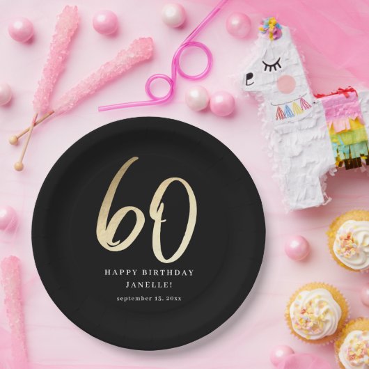 Modern 60e verjaardag zwart-witscript papieren bordje (Feest)