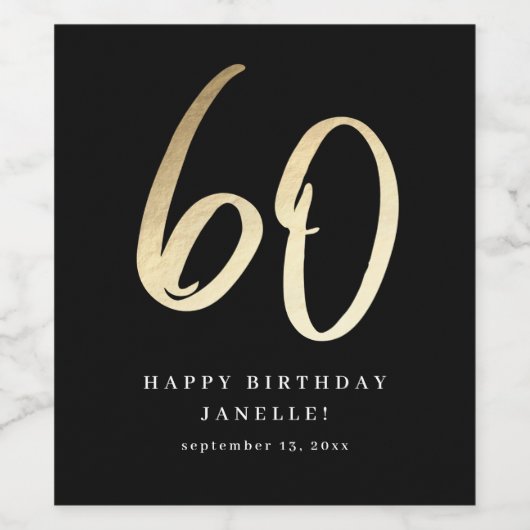 Modern 60e verjaardag zwart-witscript wijn etiket (Enkel label)