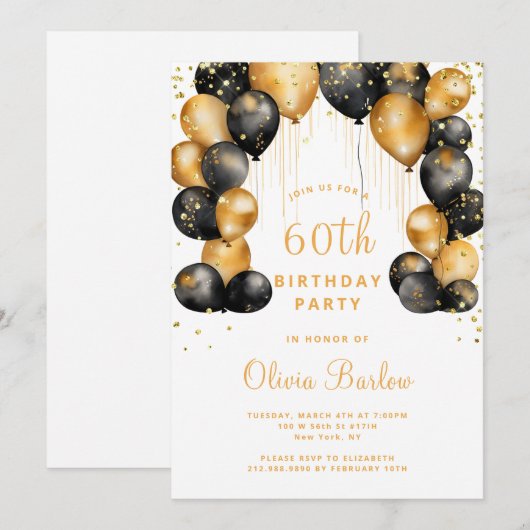 Modern 60e verjaardagsfeest zwart goud kaart (Voorkant / Achterkant)
