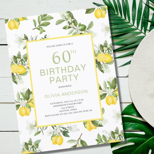 Modern 60th Birthday Lemon Citrus Invitation Briefkaart
