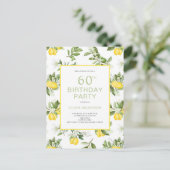 Modern 60th Birthday Lemon Citrus Invitation Briefkaart (Staand voorkant)