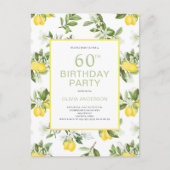 Modern 60th Birthday Lemon Citrus Invitation Briefkaart (Voorkant)