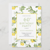 Modern 60th Birthday Lemon Citrus Invitation Kaart (Voorkant)