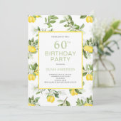 Modern 60th Birthday Lemon Citrus Invitation Kaart (Staand voorkant)