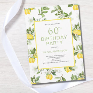 Modern 60th Birthday Lemon Citrus Invitation Kaart