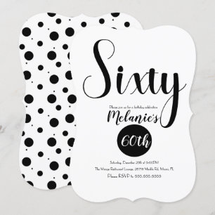 Modern 60th Script Vet Zwart en Witte Stippen Kaart