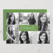 Modern 6 Afstuderen Foto Script nodigt Groen uit Kaart (Voorkant / Achterkant)