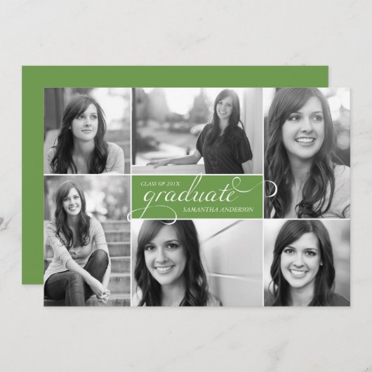 Modern 6 Afstuderen Foto Script nodigt Groen uit Kaart (Voorkant / Achterkant)