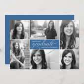 Modern 6 Afstuderen Foto's uitnodigen - Blauw Kaart (Voorkant / Achterkant)