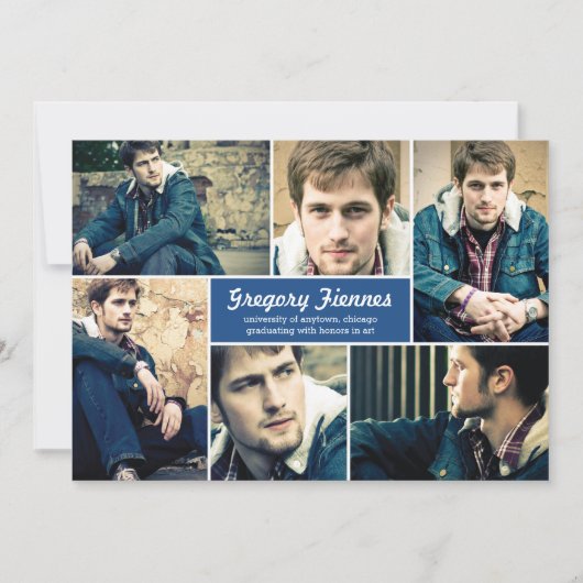 Modern 6 Foto Afstuderen Aankondiging in blauw (Voorkant)