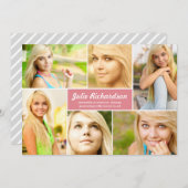 Modern 6 Foto Afstuderen Aankondiging in Roze (Voorkant / Achterkant)