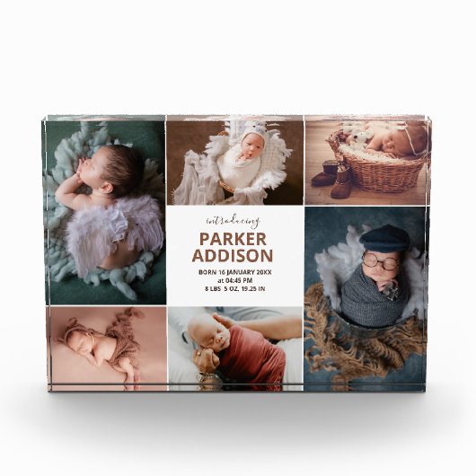 Modern 6 Foto Collage Grid Newborn Baby Birth Ann (Voorkant)