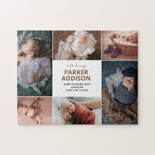 Modern 6 Foto Collage Grid Newborn Baby Birth Ann Legpuzzel (Horizontaal)