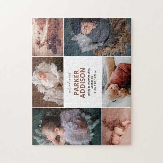 Modern 6 Foto Collage Grid Newborn Baby Birth Ann Legpuzzel (Verticaal)