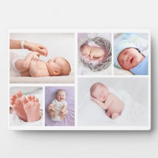 Modern 6 foto Collage Grid Pasgeboren Baby Plaque Fotoplaat
