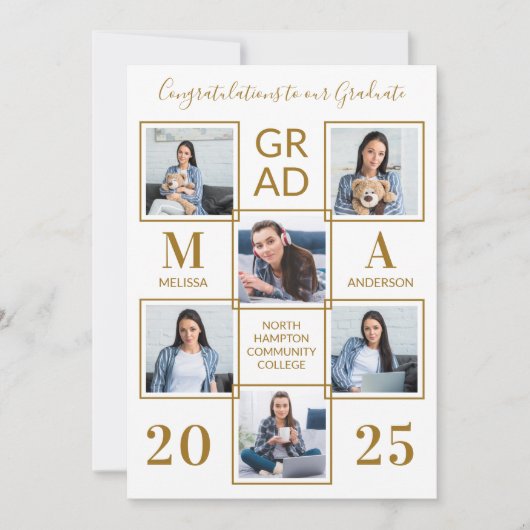 Modern 6 Fotocollage Custom Chic Gold Afstuderen Aankondiging (Voorkant)