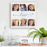 Modern 6 Fotocollage Familie Liefde Script Harten Imitatie Canvas Print<br><div class="desc">"Familie" en "Liefde". De twee belangrijkste dingen in het leven. Chique, stijlvol grijs script en handgeschreven typografie, verfraaid met lieve harten, bedekken een witte achtergrond. Voeg zes, gekoesterde foto's van uw keuze toe en pas de naam (namen) aan voor de perfecte, gepersonaliseerde faux-wrapped canvasprint die overal in uw huis of...</div>