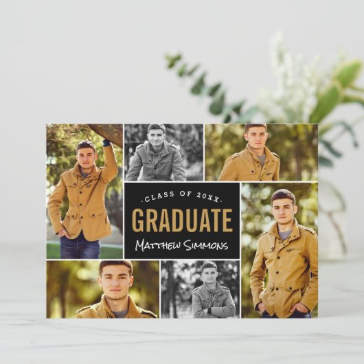 Modern 6 Fotocollage Graduation Party Kaart (Staand voorkant)