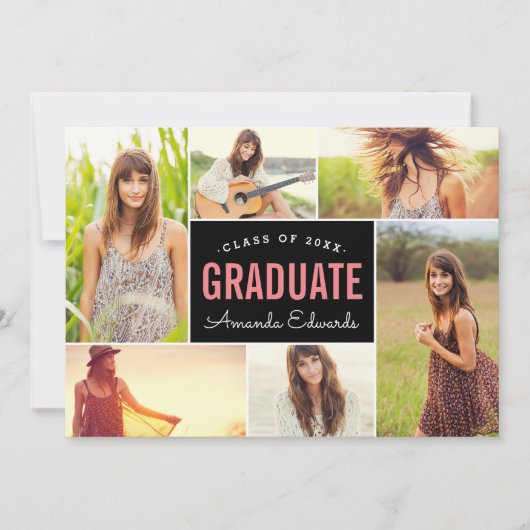 Modern 6 Fotocollage Graduation Party Kaart (Voorkant)