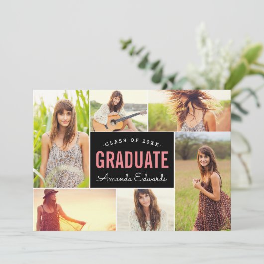 Modern 6 Fotocollage Graduation Party Kaart (Staand voorkant)