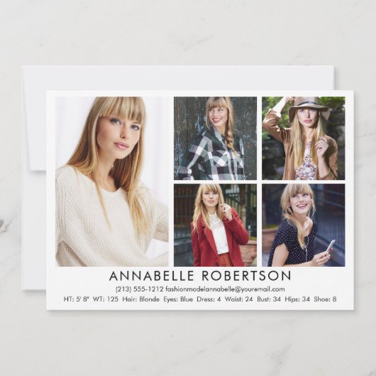 Modern 6 Fotomodel en Actor Comp Kaart (Achterkant)